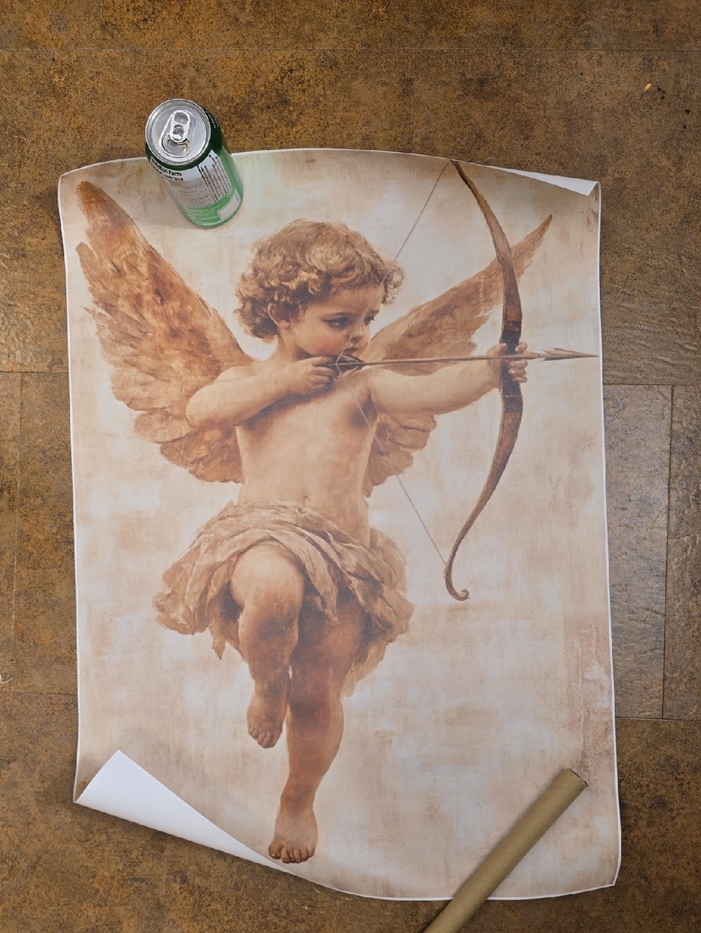 50cmx70cm Cherub Angel Wall Art Print - Taupe